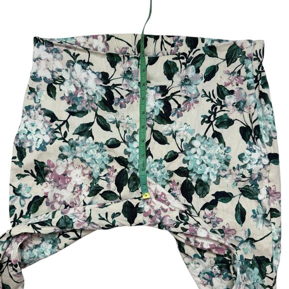 J.JILL Linen Stretch White Green Floral Side Zip Pants Size Medium Button Hem - Picture 7 of 8